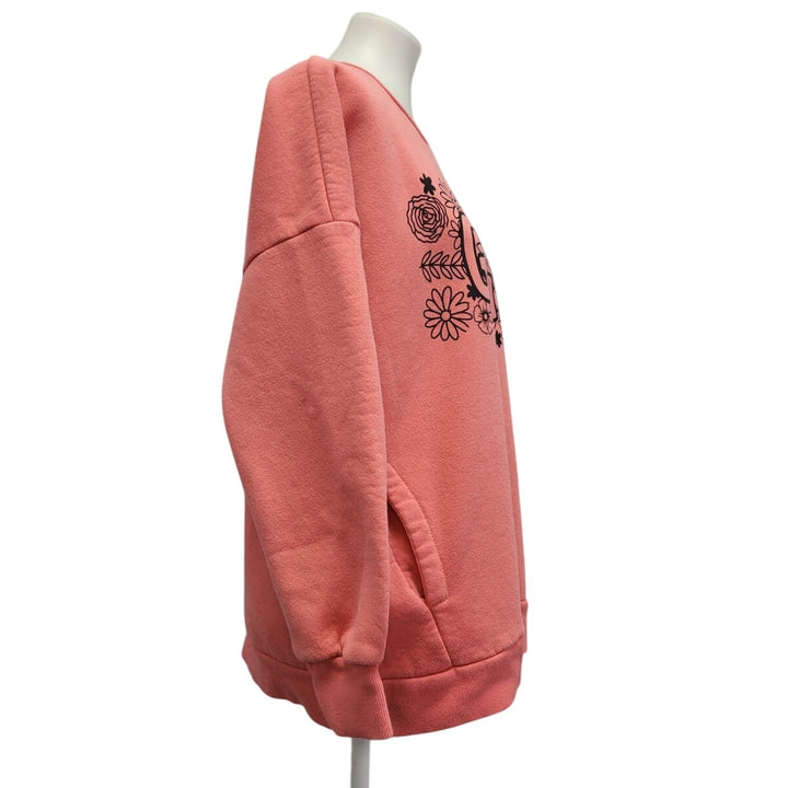 Hand Printed Upcycled Womens Large Gigi Grandma Floral Sweatshirt w Pockets