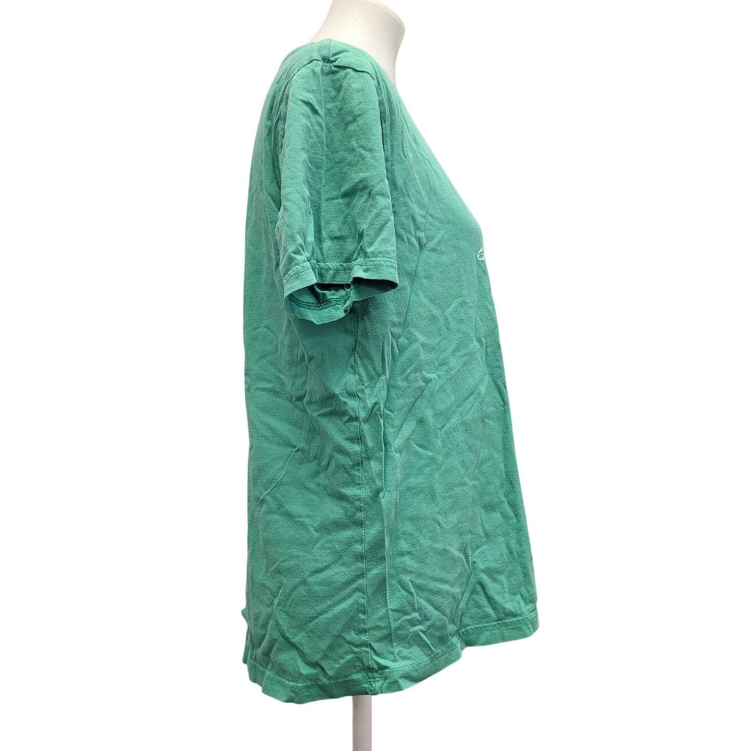 Hand Printed Upcycled Large Dragonfly on Green Cotton Blend V-Neck Tee