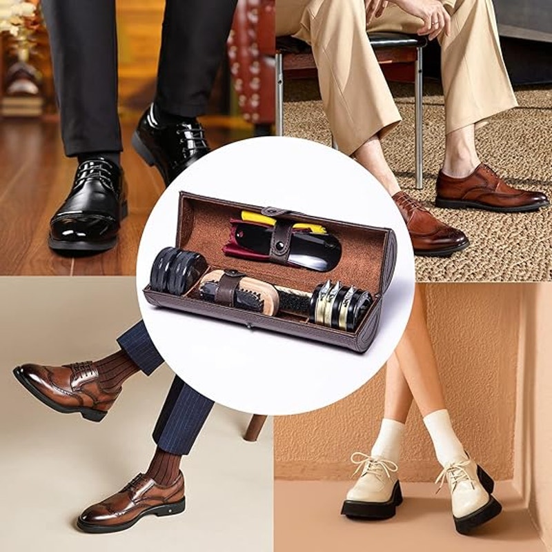 Yuet 12 Piece Carrying Case Brushes Polish Shoe Shine Cleaning Care Kit