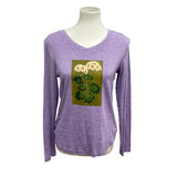 Hand Printed Upcycled Womens Medium Vintage Book Page Flower Long Sleeve Tee