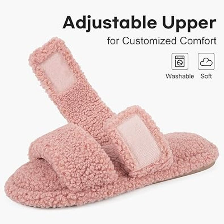 New Family Fairy Womens Size 9-10 Washable Fuzzy Pink Slide On House Slippers