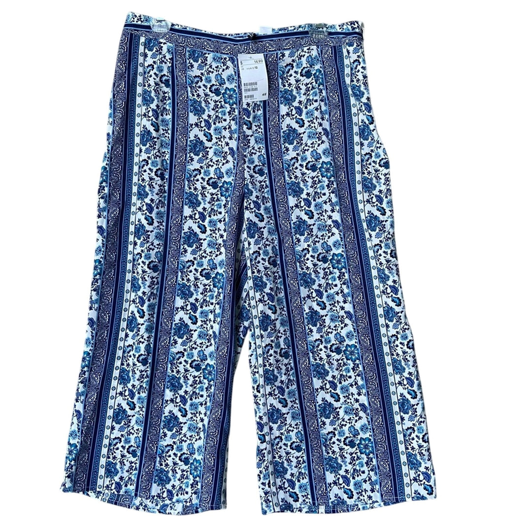 NWT New Divided H&amp;M Womens Size 12 100% Polyester Floral Side Zip Cropped Pants
