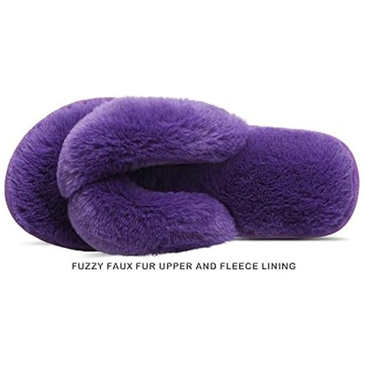 Joinfree Womens Large 9.5 Purple Fuzzy Thong Open Toe Flip Flop Slippers Shoes