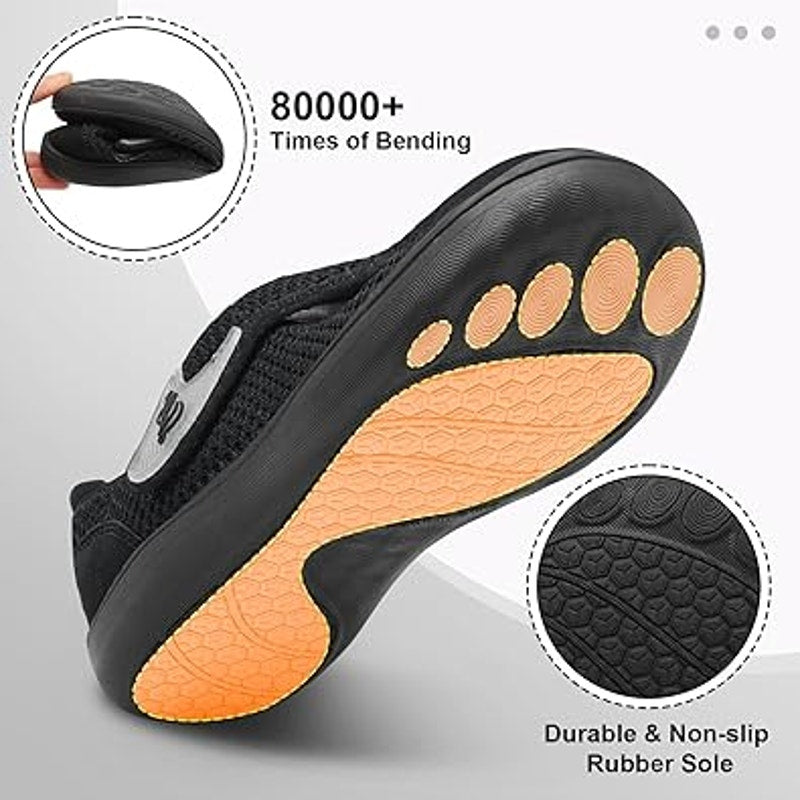 LeIsfIt Womens 10.5 Black Mesh Wide Diabetic Adjustable Barefoot Walking Shoes