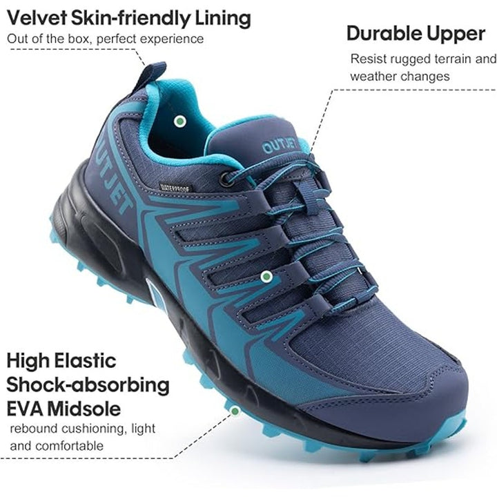 Outjet Womens 7 Blue Purple Lace Up Waterproof Lightweight Non-Slip Hiking Shoes