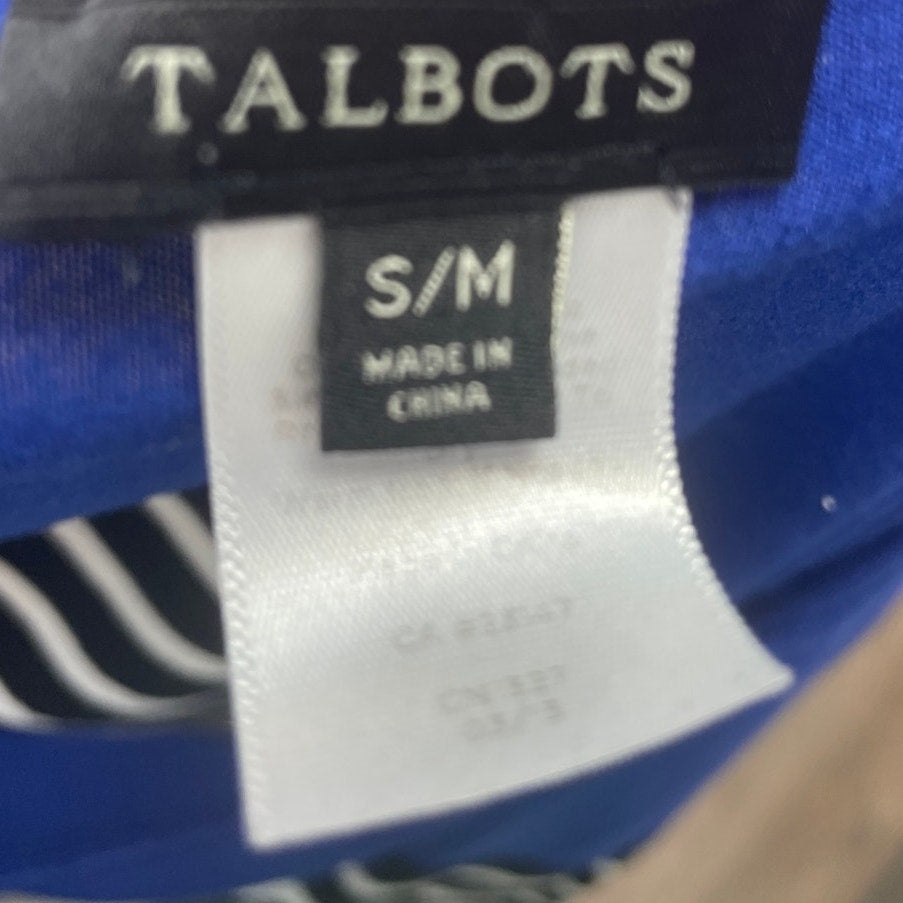 Talbots Womens Small Batwing Striped PolyBlend Flowy Short Sleeve Blouse Top