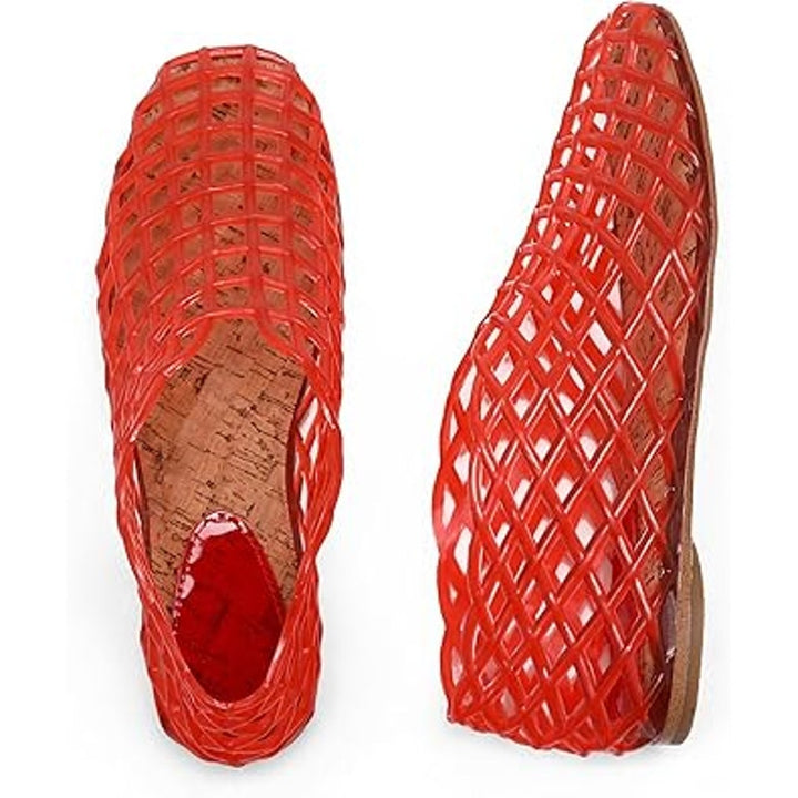 New Womens Size 9.5 Red Soft Jelly Mesh Ballet Flat Jellies Sandal SlideOn Shoes