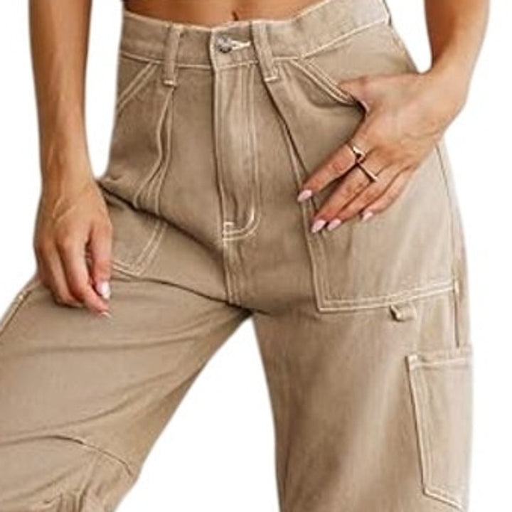 Dokotoo Womens Size 4 Beige Cotton Blend High Waist Wide Leg Baggy Cargo Pants