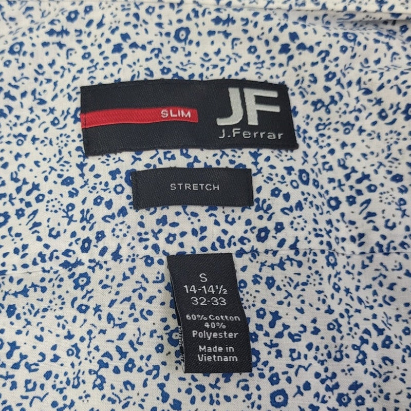 J Ferrar Mens Small PolyCotton Slim Stretch Floral Long Sleeve Button Up Shirt
