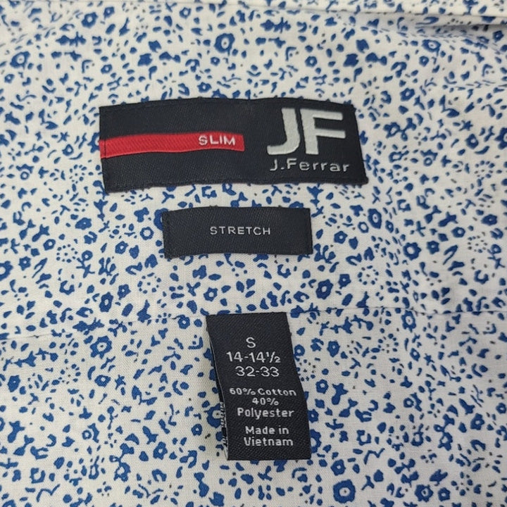 J Ferrar Mens Small PolyCotton Slim Stretch Floral Long Sleeve Button Up Shirt
