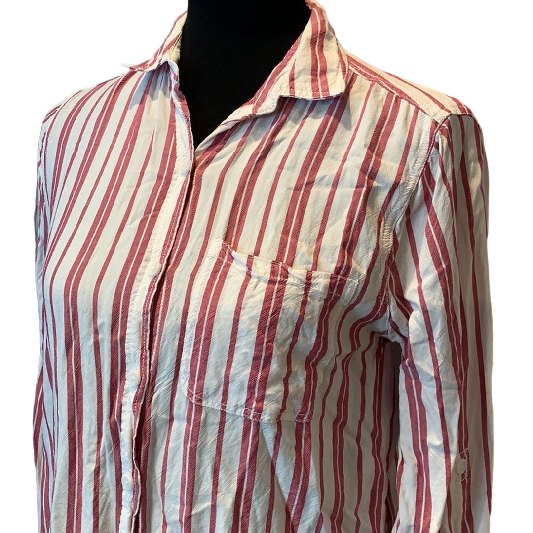Beach Lunch Lounge Small Striped Button Down 100% Viscose Casual Shirt Top