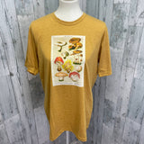 Hand Printed Upcycled Womens Large Vintage Reference Book Mushroom Fungi Tee