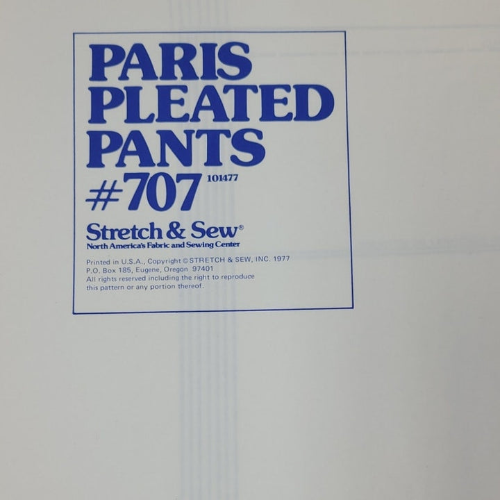 1977 Stretch &amp; Sew 707 Paris Pleated Pants Sewing Pattern, Complete &amp; Uncut
