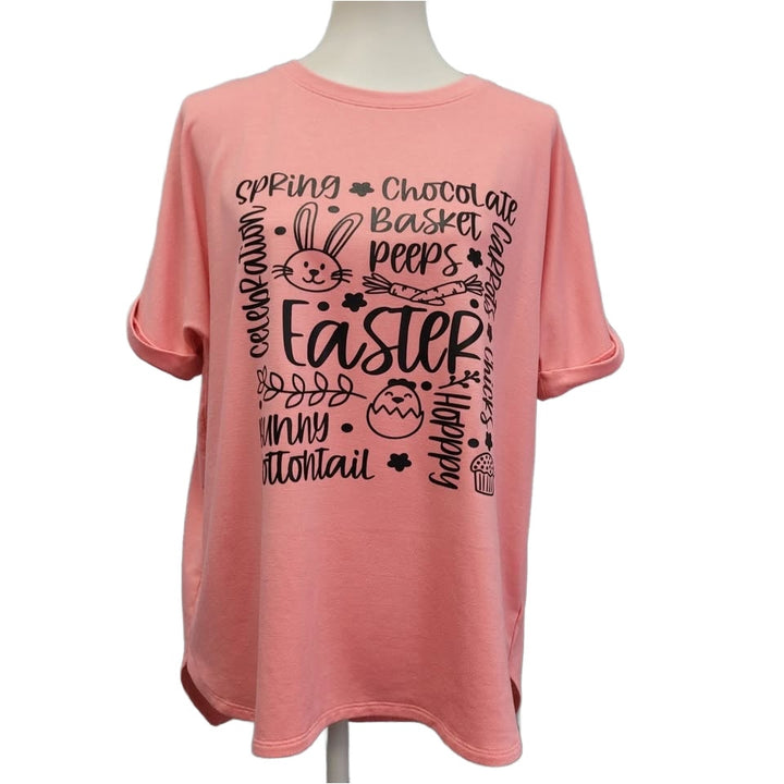 Hand Printed Upcycled Womens Large Easter Egg Bunny Peeps Spring Crew Neck Tee