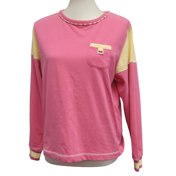 Erika Womens PXL Petite PolyCotton Color Blocked Long Sleeve Crew Neck Shirt