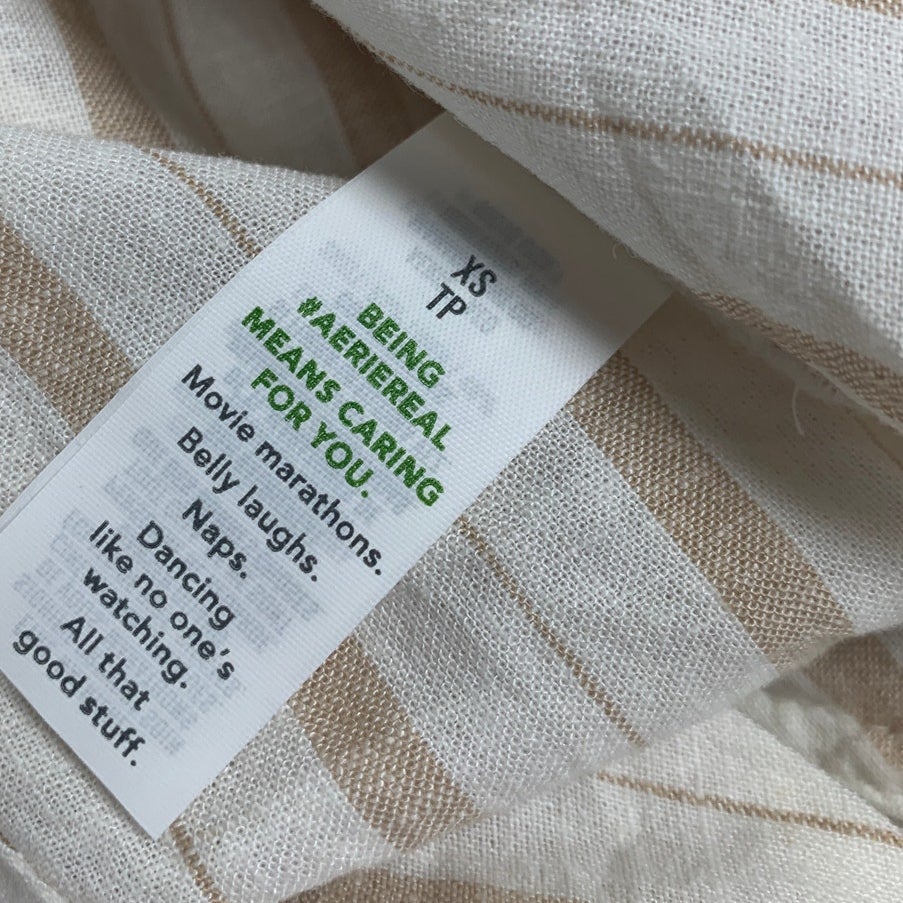 New Aerie Womens XS Striped Linen Blend Long Sleeve Collared Button Up Shirt