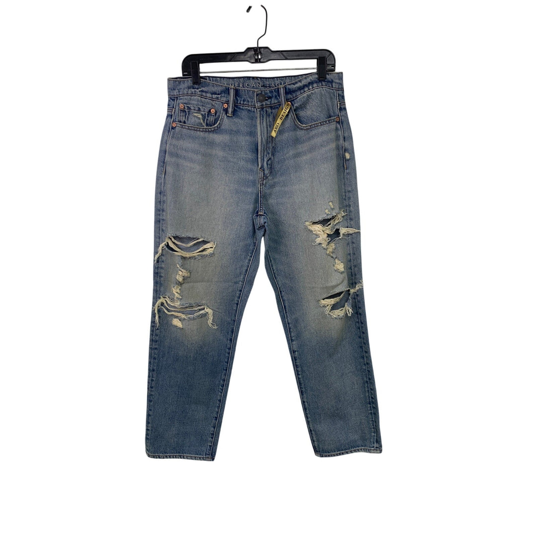 New American Eagle Womens Size 12 Easyflex Loose Distressed Denim Blue Jeans