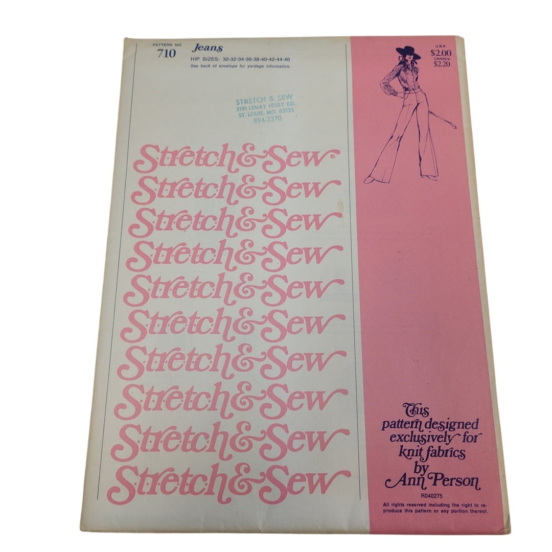 Vintage 1974 Stretch &amp; Sew 710 Jeans Knit Fabric Uncut Sewing Pattern
