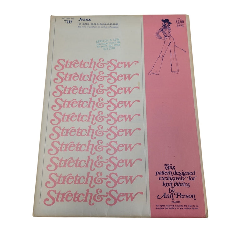 Vintage 1974 Stretch &amp; Sew 710 Jeans Knit Fabric Uncut Sewing Pattern