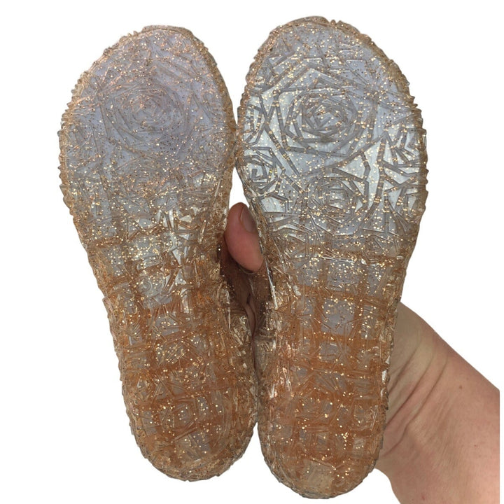 OMGard Little Girls Size 12.5 Clear Glitter Flats Floral Mary Jane Jelly Shoes