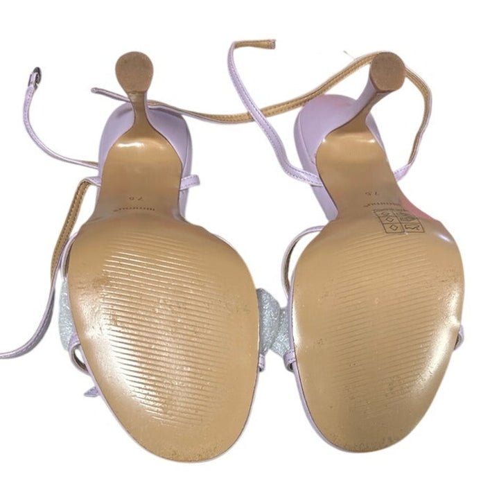 iiimmu Womens Size 7.5 Lilac Purple 4" Stiletto Heel Bow Open Toe Sandal Shoes