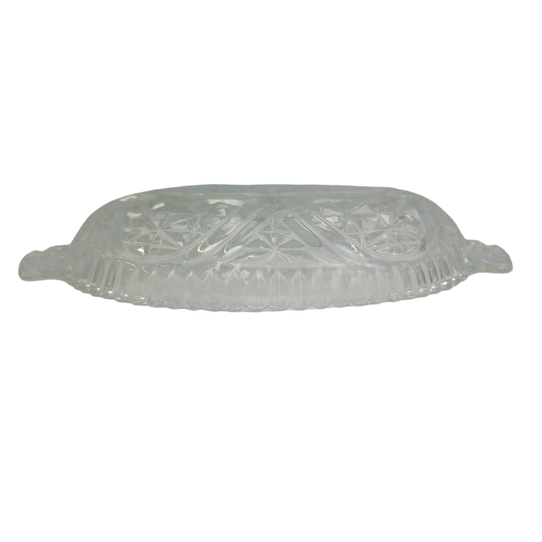 Vintage Crystal Cut Divided Two Section Scalloped Edge Relish Pickle Olive Dish