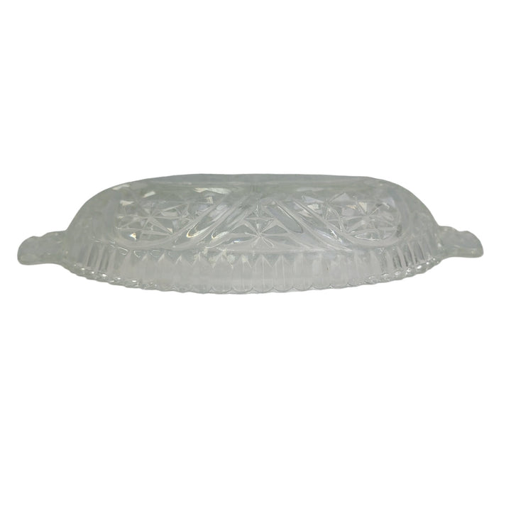 Vintage Crystal Cut Divided Two Section Scalloped Edge Relish Pickle Olive Dish