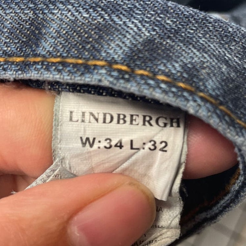 Lindbergh Womens 34 X 32 Cotton Blend Straight Leg Stretch Denim Blue Jeans