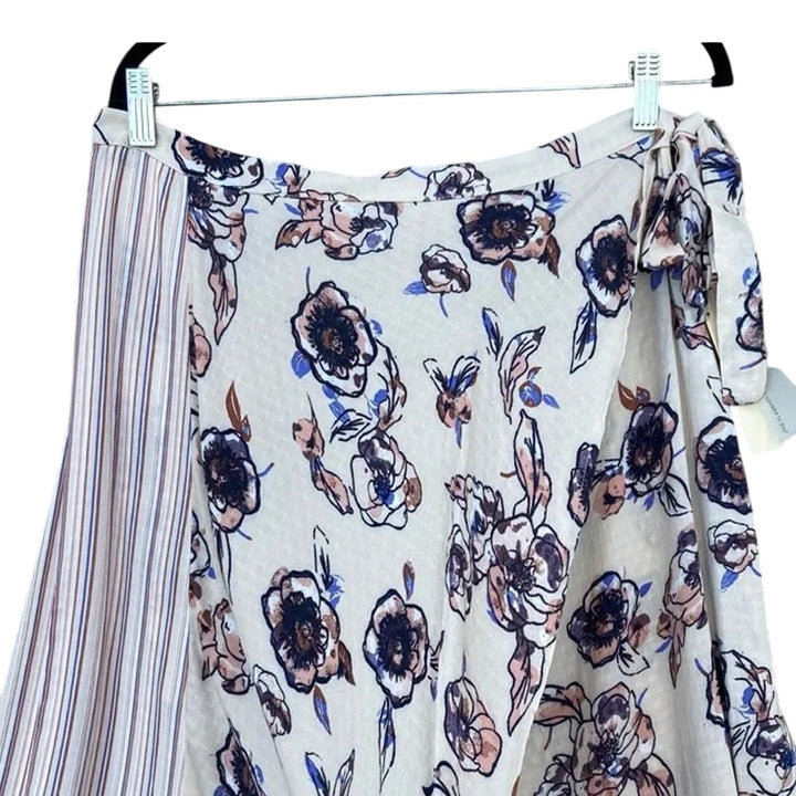 NWT New Juniors Large 100% Rayon Split Print Floral Striped Maxi Faux Wrap Skirt