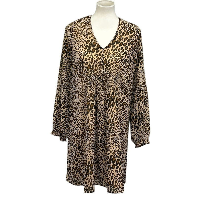Time And Tru Womens Small Leopard Spots Long Sleeve V Neck Sheath Dress