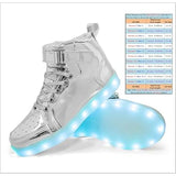 New Hot Dingding Women 11.5 Silver Rechargeable Light Up High Top Sneaker Shoes