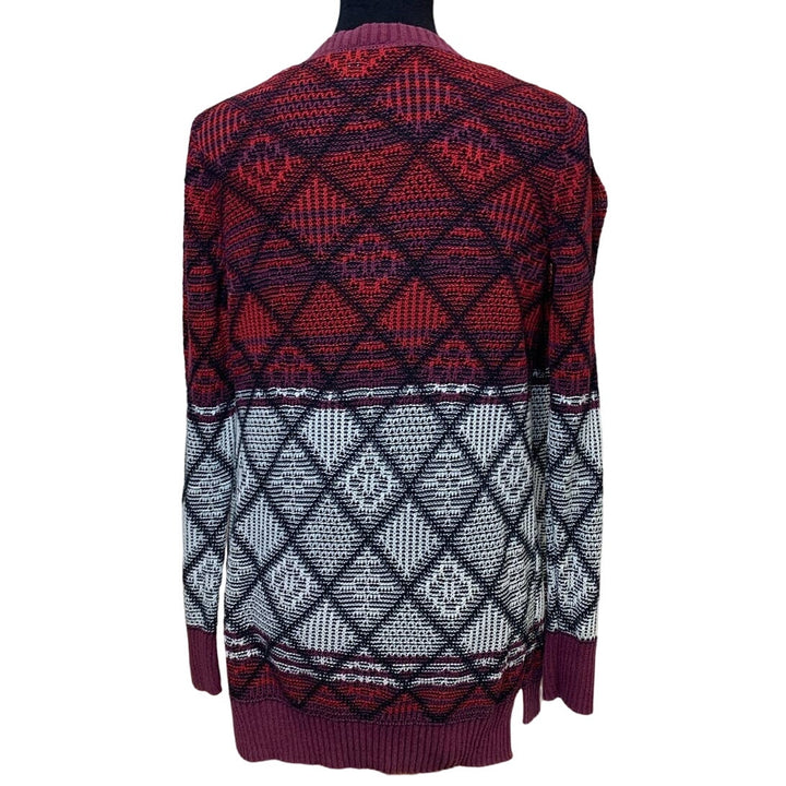 Mossimo Medium Plaid Check Cotton Blend Knit Open Grandpa Cardigan Sweater