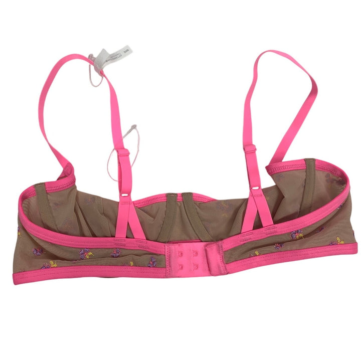 New Aerie Womens 34B Pink Tan Underwire Floral Adjustable Strap Balconette Bra