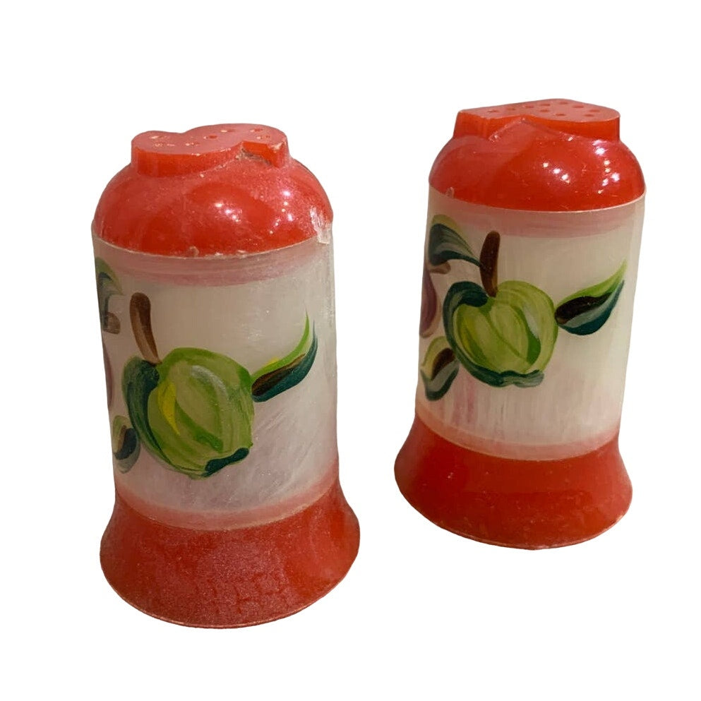 Vintage Bakelite Plastic Handpainted Green Red Apples Salt Pepper Shakers