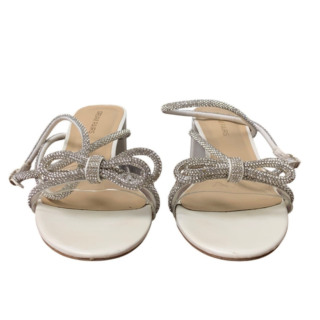 Dream Pairs Womens Size 9.5 White Silver Double Bowknots Crystal 2.5" Heel Shoes