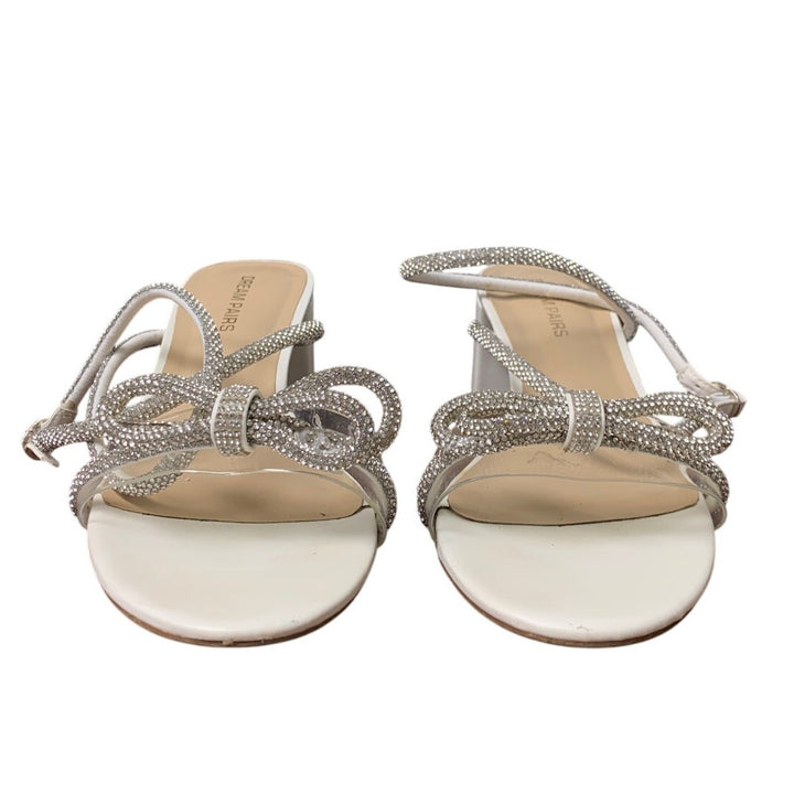 Dream Pairs Womens Size 9.5 White Silver Double Bowknots Crystal 2.5" Heel Shoes