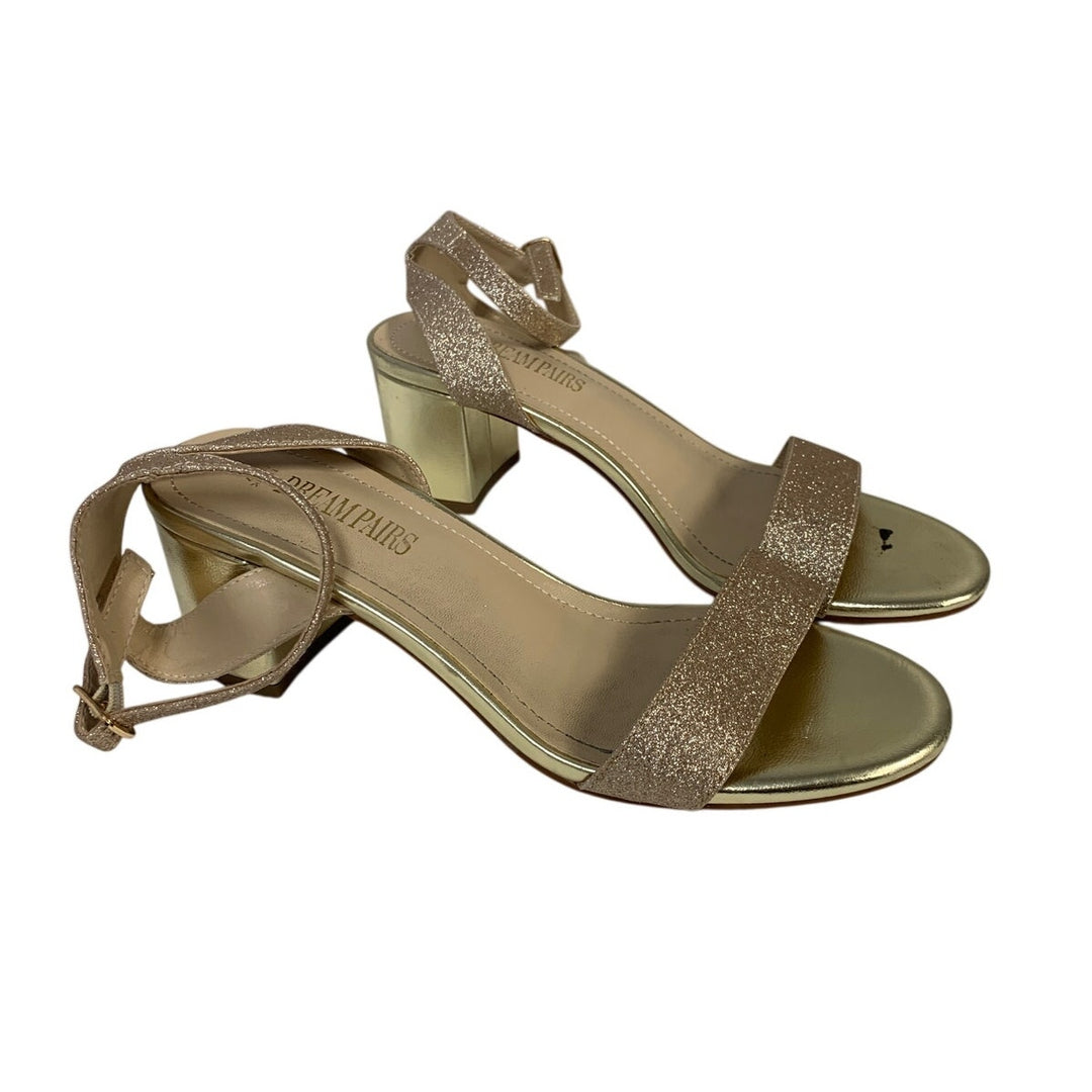 Dream Pairs Womens Size 9 Gold Glitter 2.5" Heel Round Toe Ankle Strap Shoes