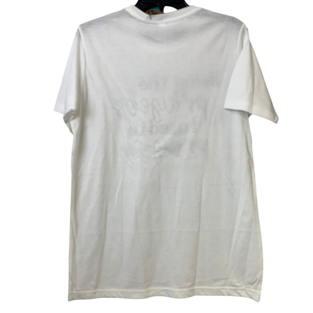 New Hand Printed Womens Medium White Living Prayer Pray PolyCotton Crew Neck Tee