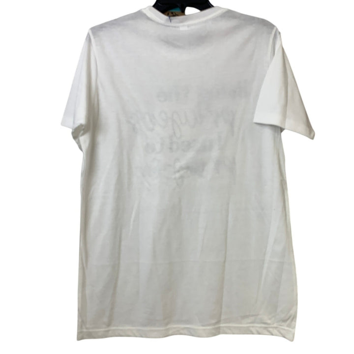 New Hand Printed Womens Medium White Living Prayer Pray PolyCotton Crew Neck Tee
