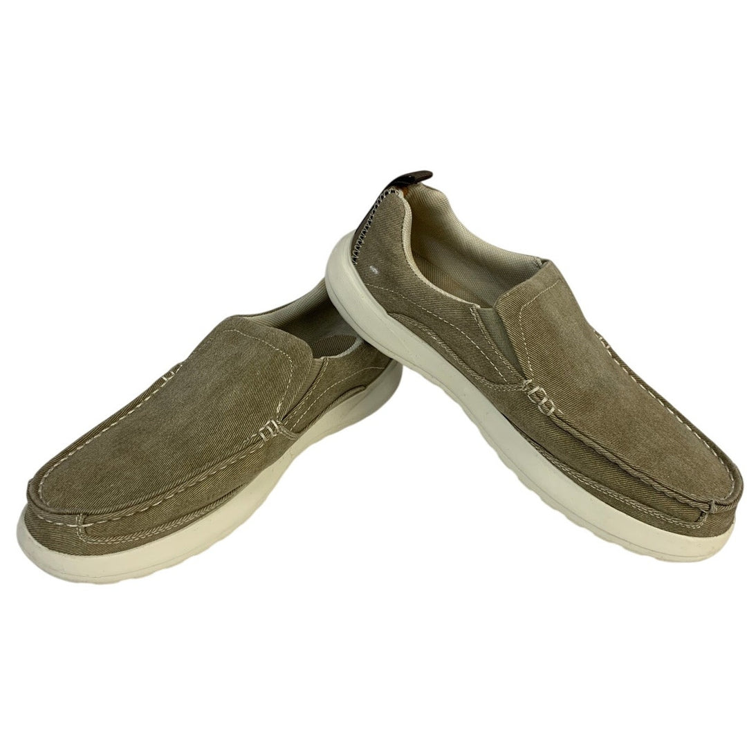 Margaritaville Mens Size 9 Beige Canvas Slip On Round Toe Low Top Boat Shoes
