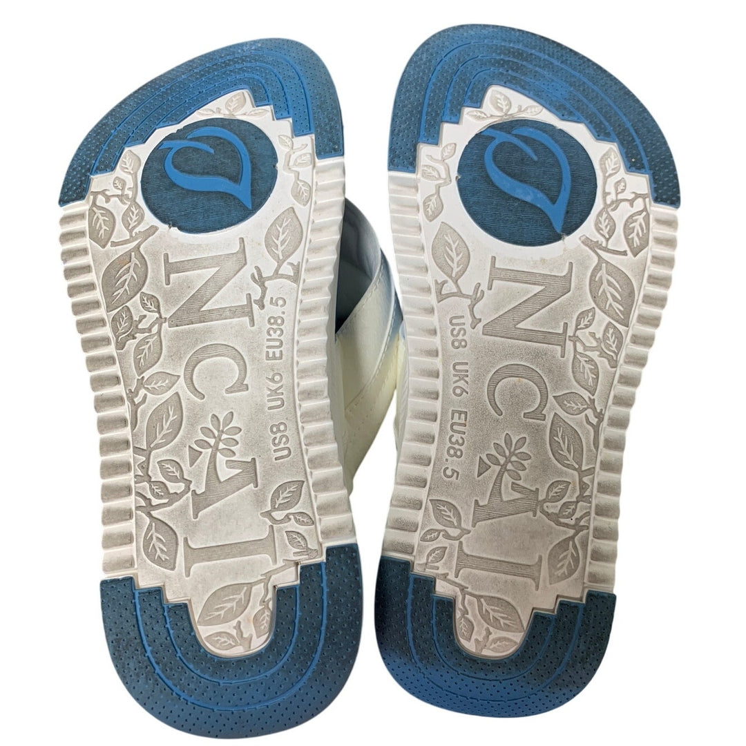 Oncai Womens Size 8 Blue White Open Toe Thong Orthotic Cushion Flip Flop Sandals