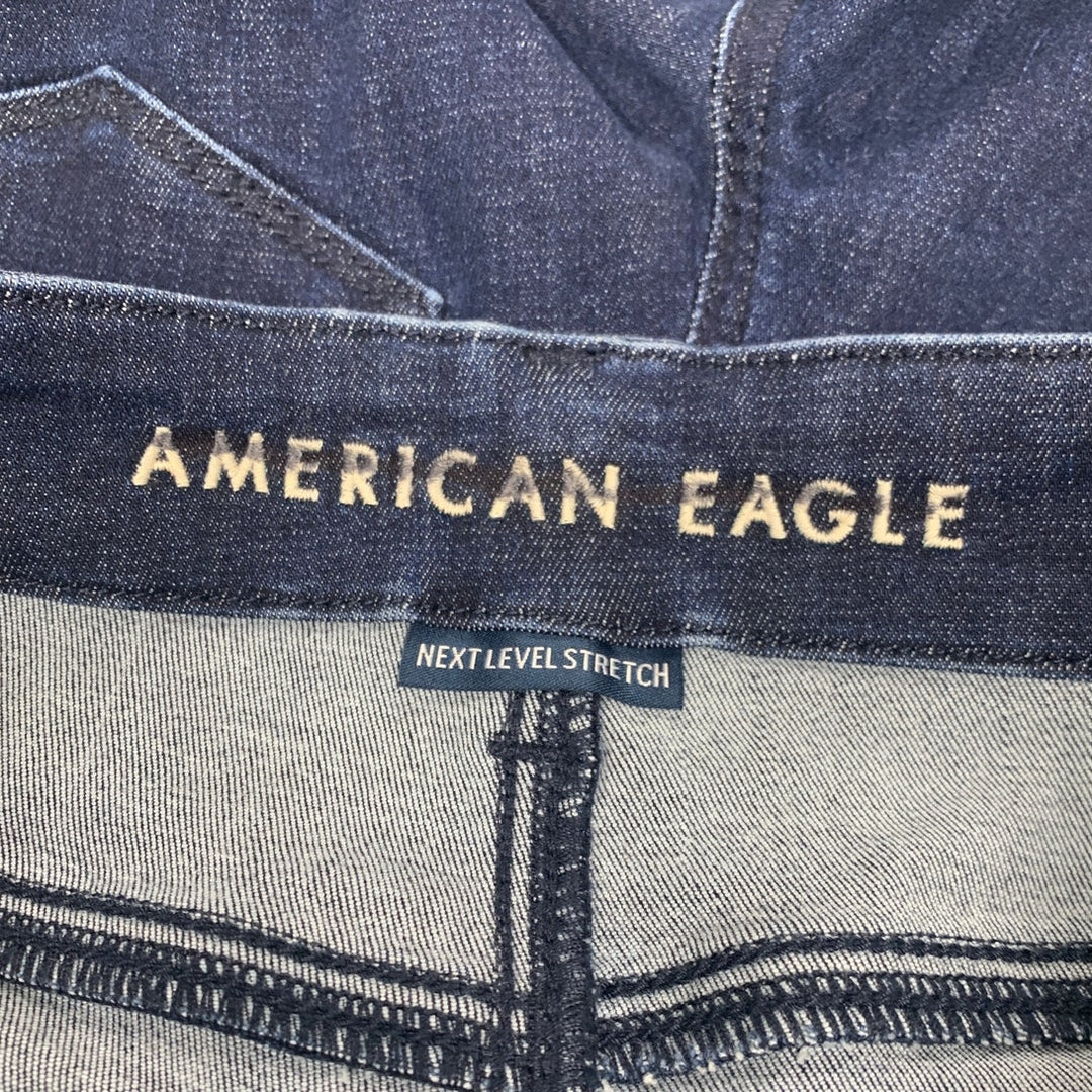 New American Eagle Women Size 4 Super High Rise Flare Dark Ash Denim Blue Jeans