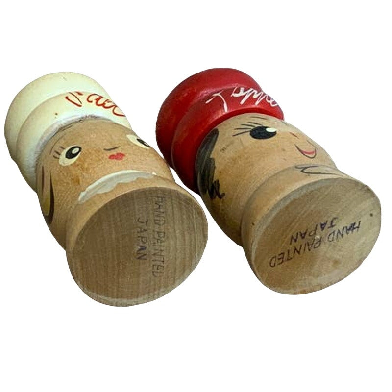 Vintage Wooden Hand Painted Ladies Made in Japan Salt Pepper Shaker Set
