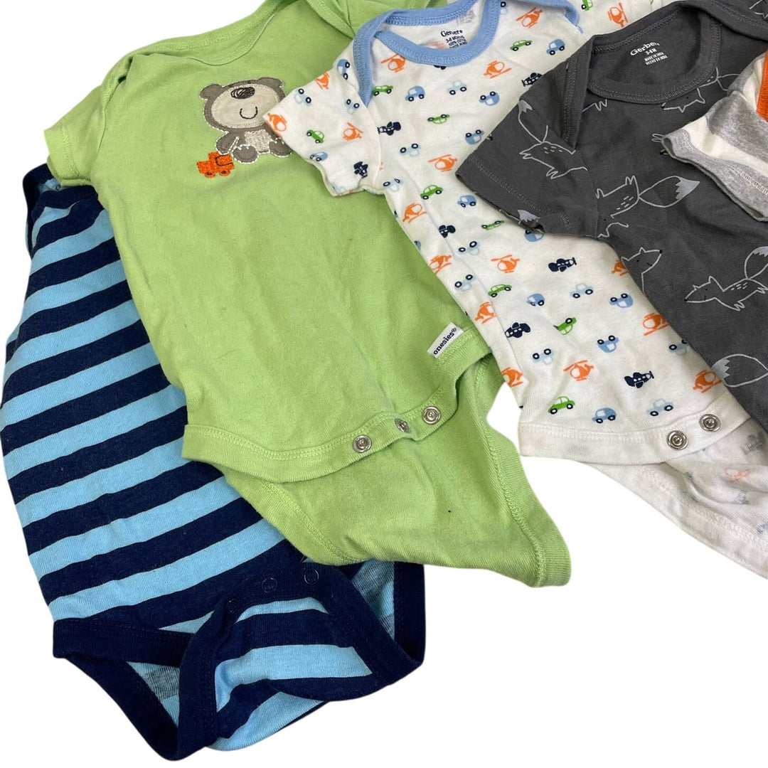 Lot of 7 Baby Boys 3-6 Months Gerber One Piece Short Sleeve Animal Stripes Cars