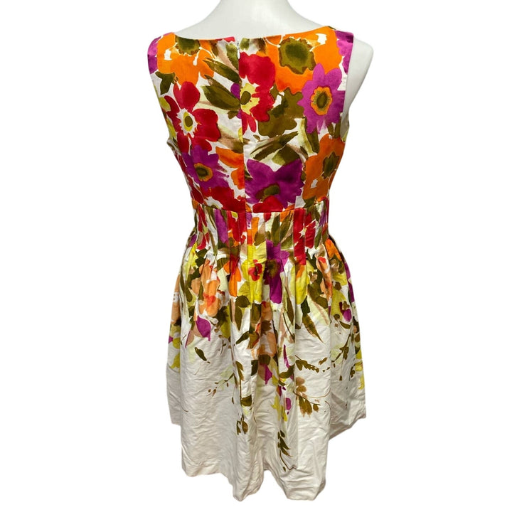 Dress Barn Size 10 V-Neck Cotton Blend Fit &amp; Flare Sleeveless Floral Midi Dress