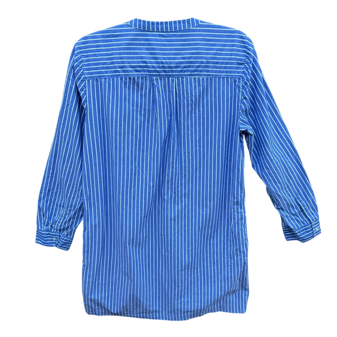Gap Womens Medium 100% Cotton Striped Half Button V Neck Long Sleeve Shirt Dress