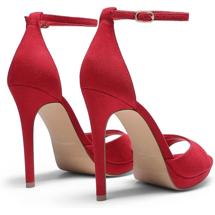 Dream Pairs Womens Size 6 Red 4.5" Heels Peep Round Toe Ankle Strap Shoes