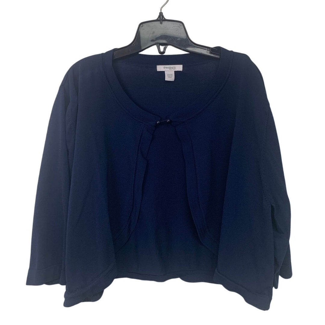 Dress Barn Womens Size 22/24 Navy Short Sleeve Front Closure Cardigan Sweater