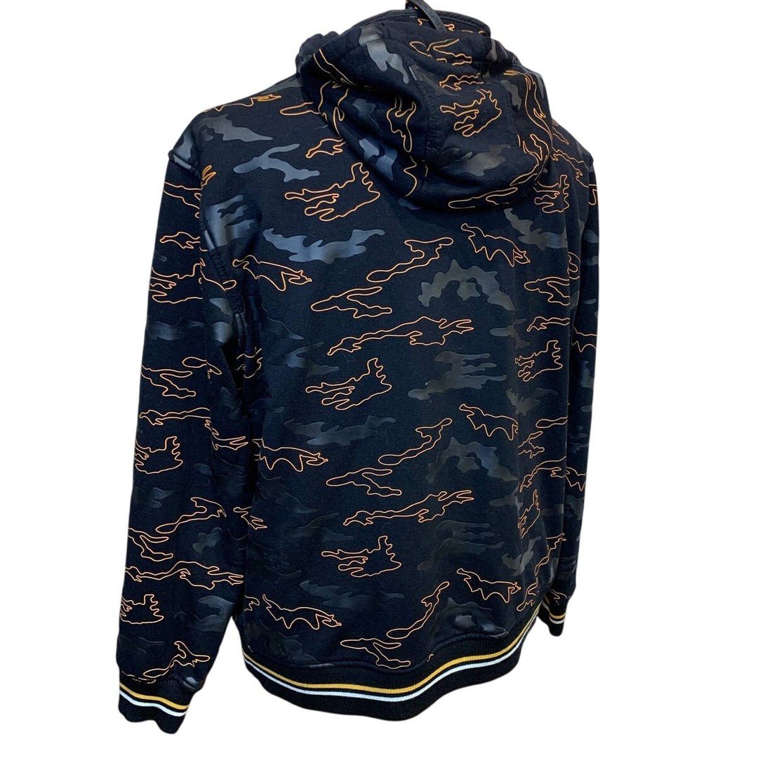 Daniel Won Large Rubber Black Orange Camo Micro Terry 1/4 Zip Hoodie Jacket