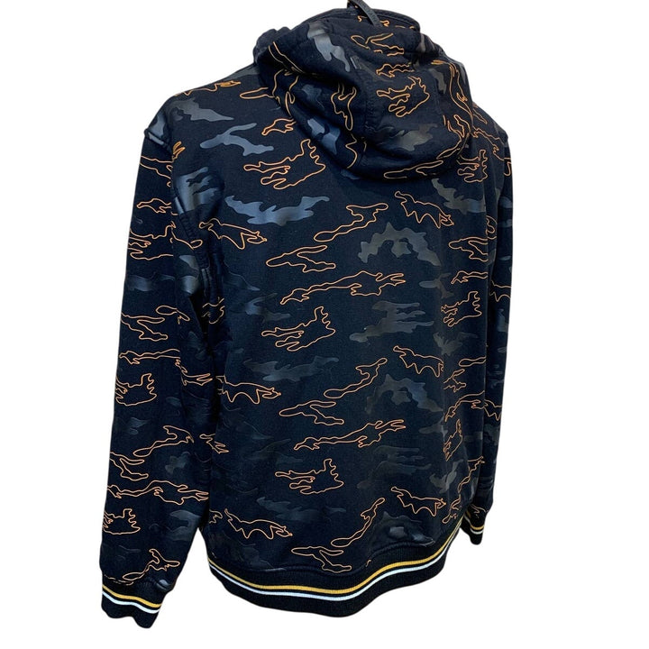Daniel Won Large Rubber Black Orange Camo Micro Terry 1/4 Zip Hoodie Jacket